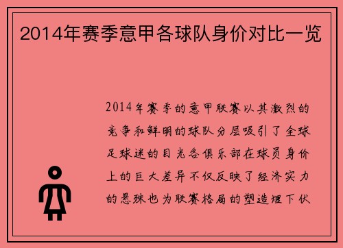 2014年赛季意甲各球队身价对比一览