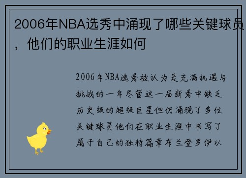 2006年NBA选秀中涌现了哪些关键球员，他们的职业生涯如何